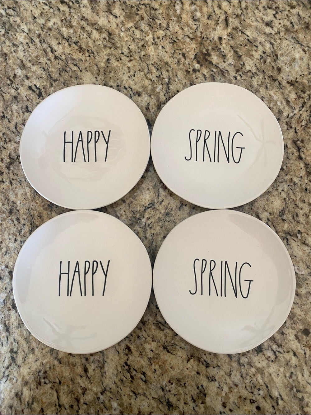 Happy Spring White Ceramic Salad Plates - Set of 4